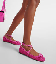 Valentino Garavani Rockstud leather-trimmed boucl√É¬© ballet flats