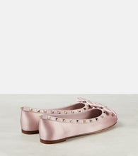 Valentino Garavani Rockstud leather-trimmed satin ballet flats