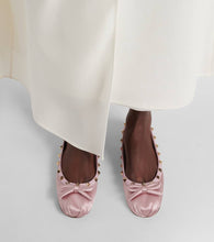 Valentino Garavani Rockstud leather-trimmed satin ballet flats