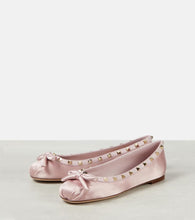 Valentino Garavani Rockstud leather-trimmed satin ballet flats