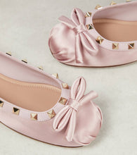 Valentino Garavani Rockstud leather-trimmed satin ballet flats
