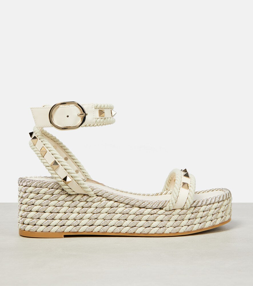 Valentino Garavani Rockstud leather wedge espadrilles