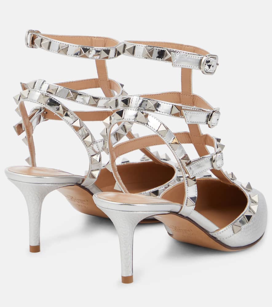 Valentino Garavani Rockstud metallic leather slingback pumps