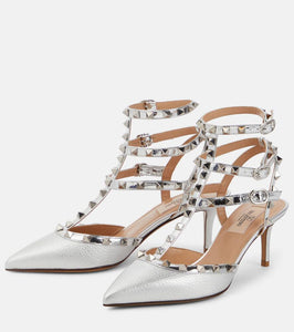 Valentino Garavani Rockstud metallic leather slingback pumps