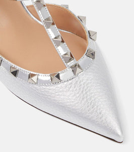 Valentino Garavani Rockstud metallic leather slingback pumps
