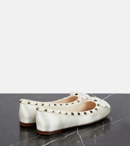 Valentino Garavani Rockstud satin and leather ballet flats