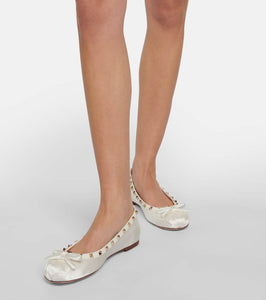 Valentino Garavani Rockstud satin and leather ballet flats