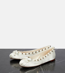 Valentino Garavani Rockstud satin and leather ballet flats