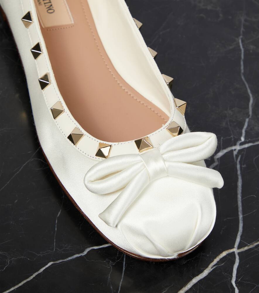 Valentino Garavani Rockstud satin and leather ballet flats