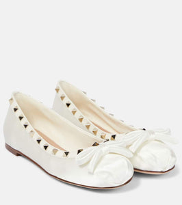 Valentino Garavani Rockstud satin and leather ballet flats