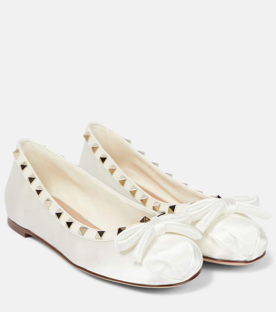 Valentino Garavani Rockstud satin and leather ballet flats