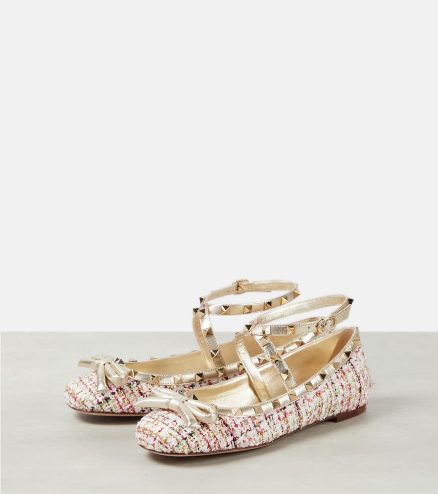 Valentino Garavani Rockstud tweed ballet flats