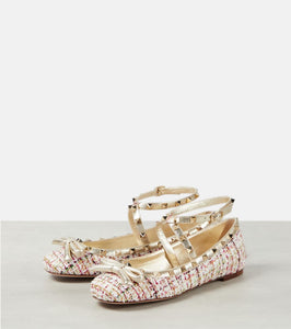 Valentino Garavani Rockstud tweed ballet flats