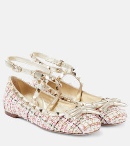 Valentino Garavani Rockstud tweed ballet flats