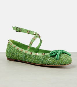 Valentino Garavani Rockstud tweed lam√É¬© ballet flats