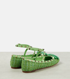 Valentino Garavani Rockstud tweed lam√É¬© ballet flats