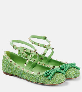 Valentino Garavani Rockstud tweed lam√É¬© ballet flats