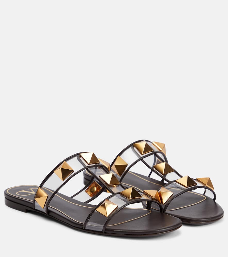 Valentino Garavani Roman Stud PVC and leather slides