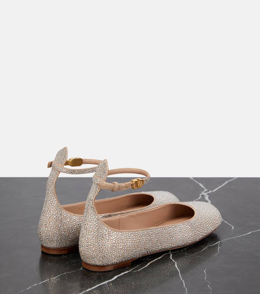 Valentino Garavani Tan-Go embellished suede ballet flats