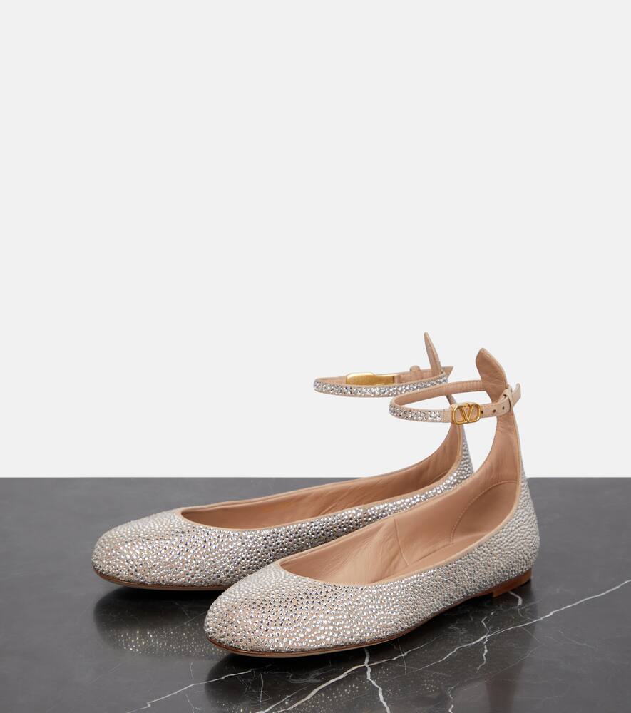 Valentino Garavani Tan-Go embellished suede ballet flats
