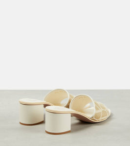 Valentino Garavani Toile Iconographe 50 raffia-trimmed mules