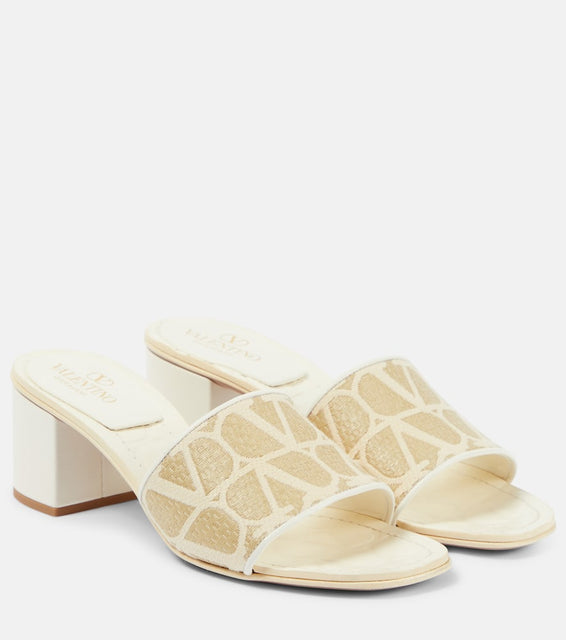 Valentino Garavani Toile Iconographe 50 raffia-trimmed mules