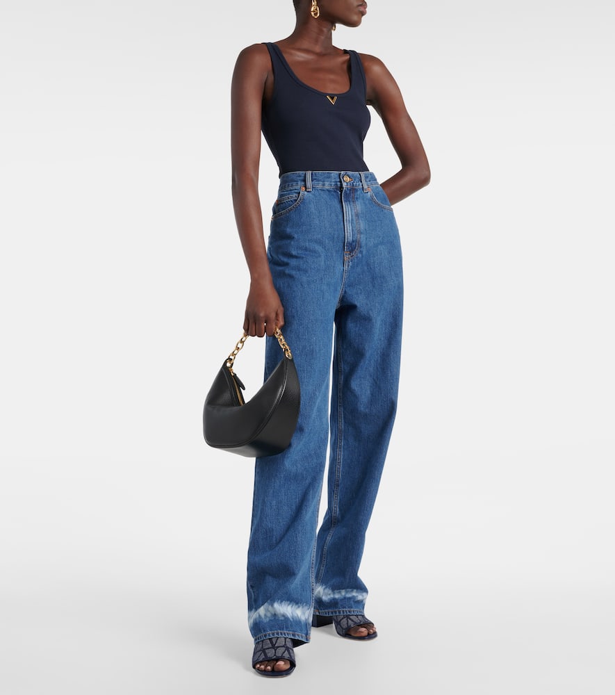 Valentino Garavani Toile Iconographe leather-trimmed denim slides