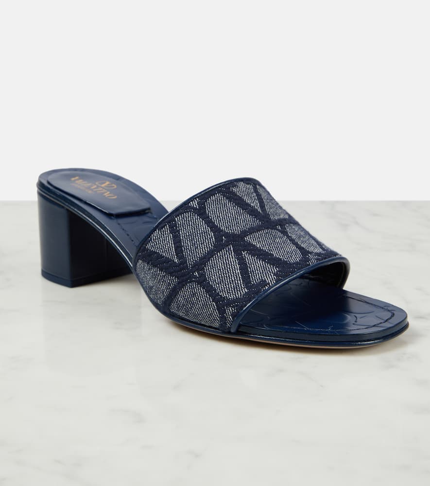 Valentino Garavani Toile Iconographe leather-trimmed denim slides