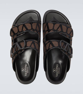 Valentino Garavani Toile Iconographe leather-trimmed sandals
