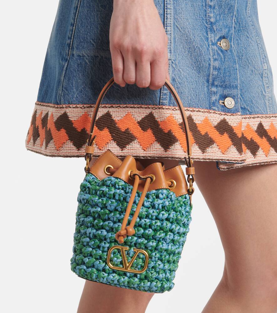 Valentino Garavani VLogo Mini embellished raffia bucket bag