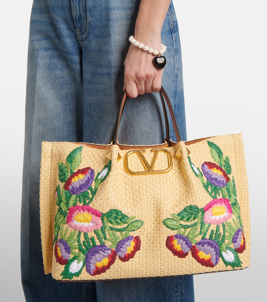 Valentino Garavani VLogo Signature Medium raffia-effect tote bag