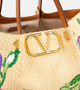 Valentino Garavani VLogo Signature Medium raffia-effect tote bag