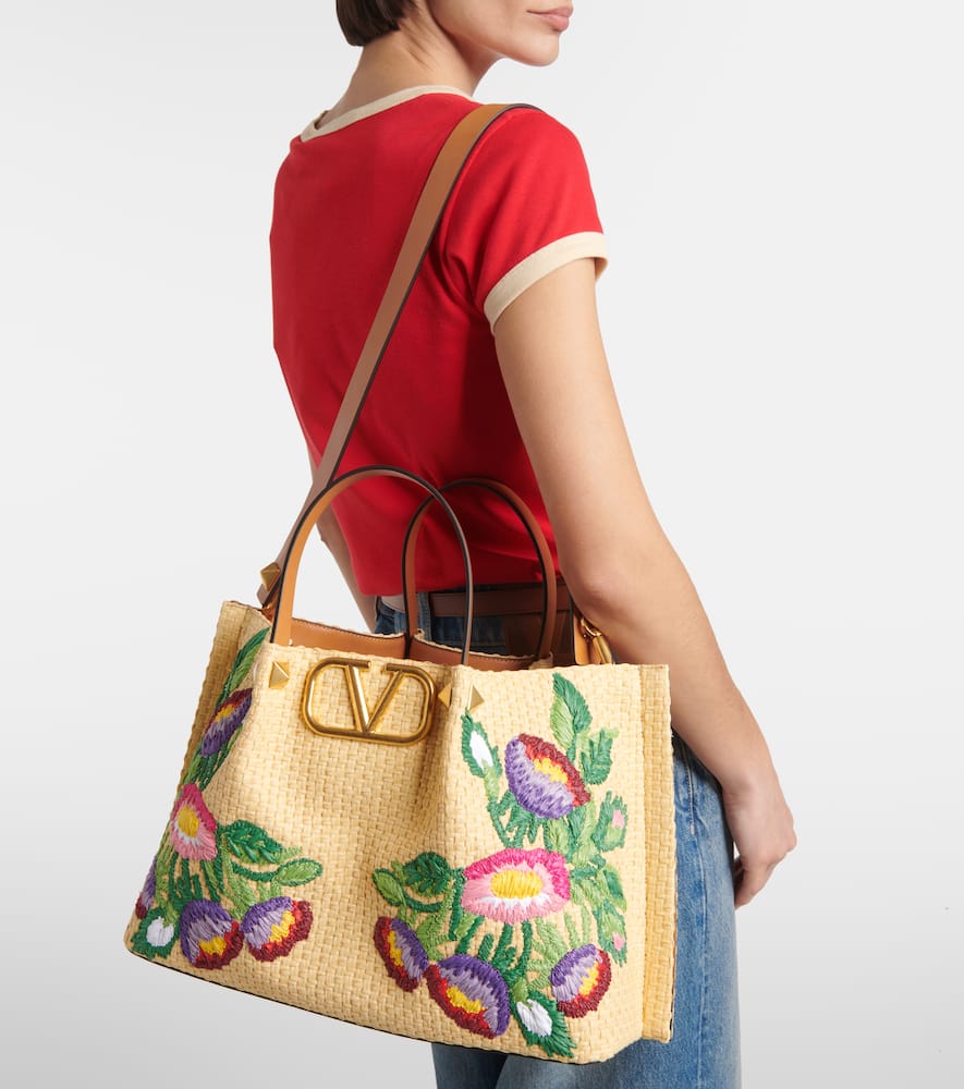 Valentino Garavani VLogo Signature Medium raffia-effect tote bag