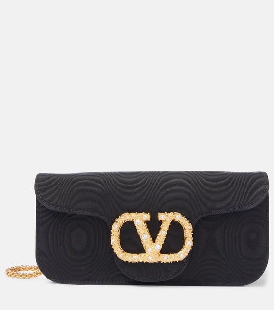 Valentino Garavani VLogo Signature embellished moir√É¬© clutch. Shop Valentino Garavani Clutches for women now.