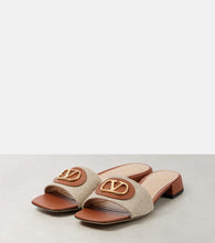 Valentino Garavani VLogo Signature leather-trimmed canvas slides