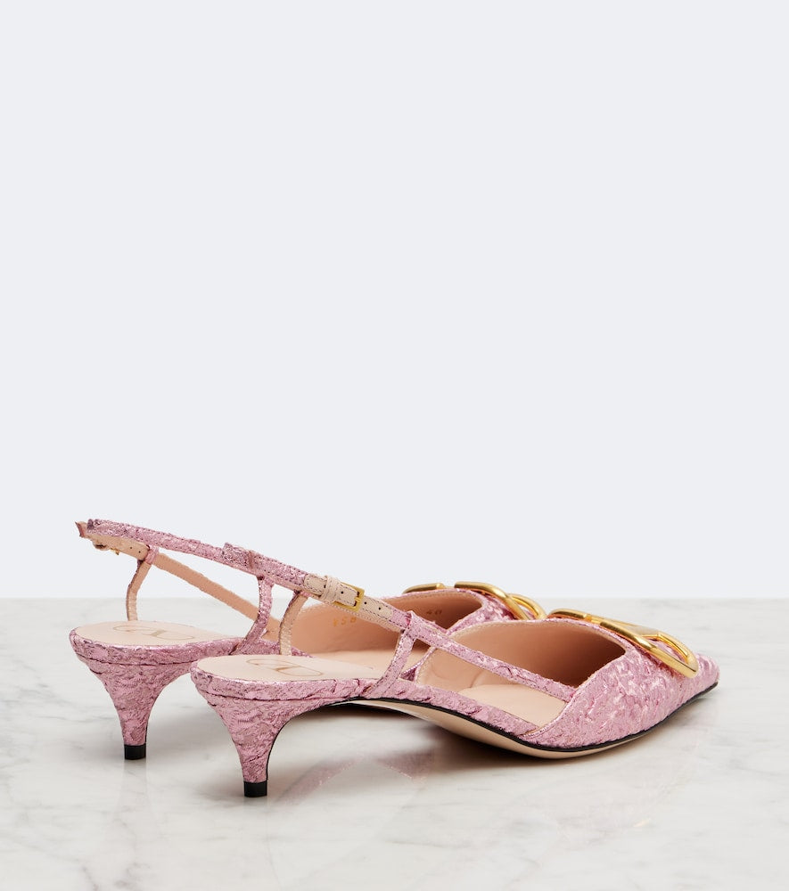 Valentino Garavani VLogo cloque jacquard slingback pumps