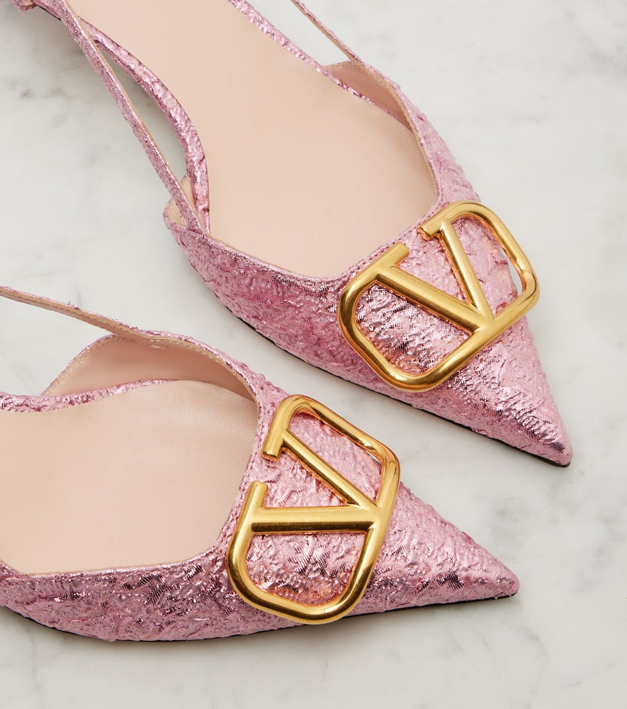 Valentino Garavani VLogo cloque jacquard slingback pumps