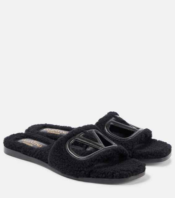 Valentino Garavani VLogo cutout faux shearling slides