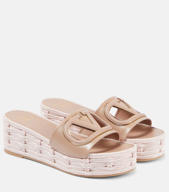 Valentino Garavani VLogo cutout leather espadrille slides