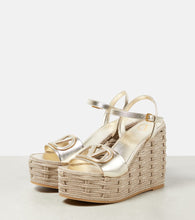 Valentino Garavani VLogo cutout metallic leather espadrille wedges