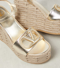 Valentino Garavani VLogo cutout metallic leather espadrille wedges