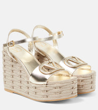 Valentino Garavani VLogo cutout metallic leather espadrille wedges - Valentino Garavani VLogo 挖剪金属感皮革麻底坡跟鞋