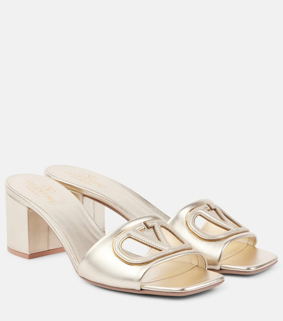 Valentino Garavani VLogo cutout metallic leather mules