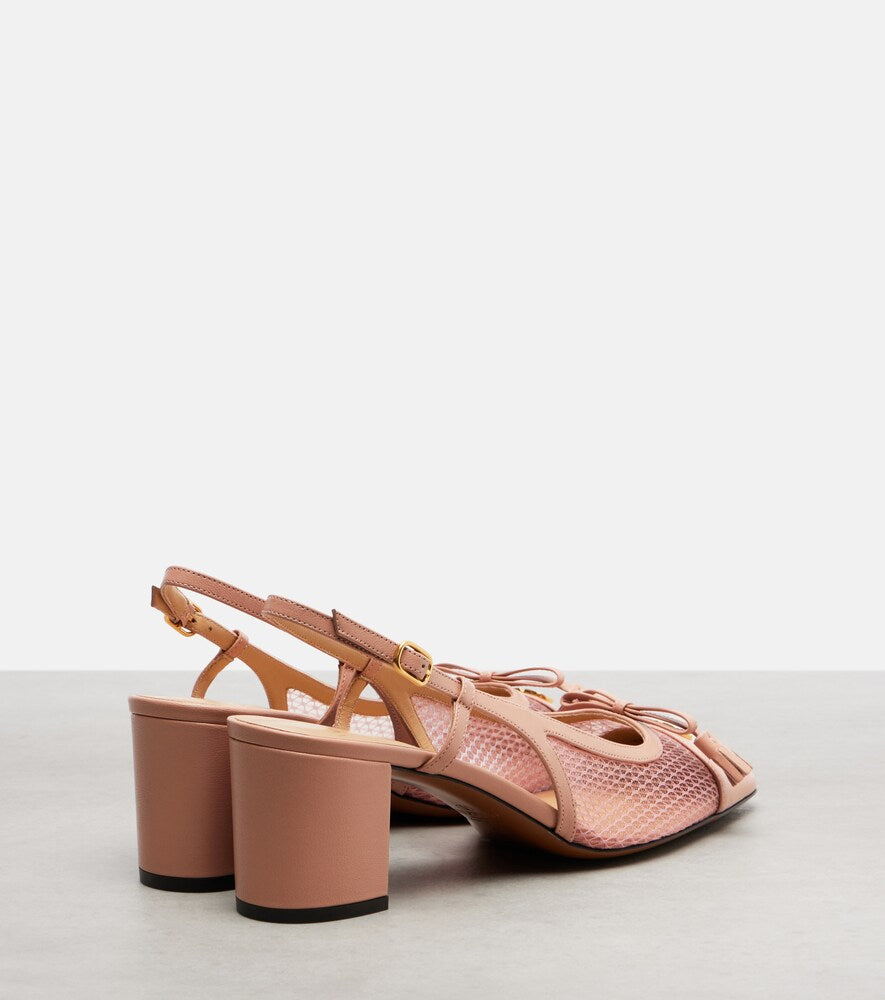 Valentino Garavani VLogo leather and mesh slingback pumps
