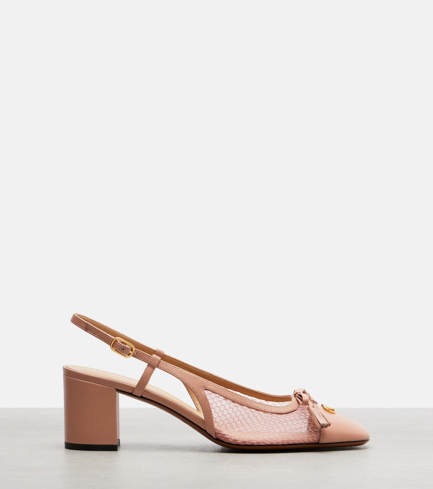 Valentino Garavani VLogo leather and mesh slingback pumps