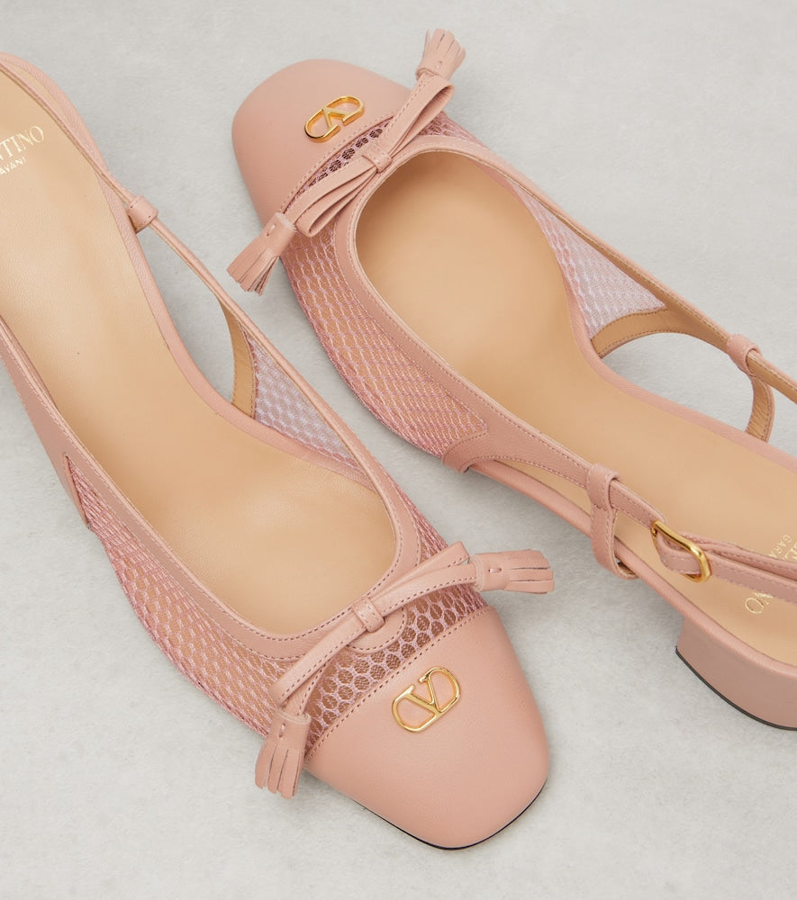 Valentino Garavani VLogo leather and mesh slingback pumps