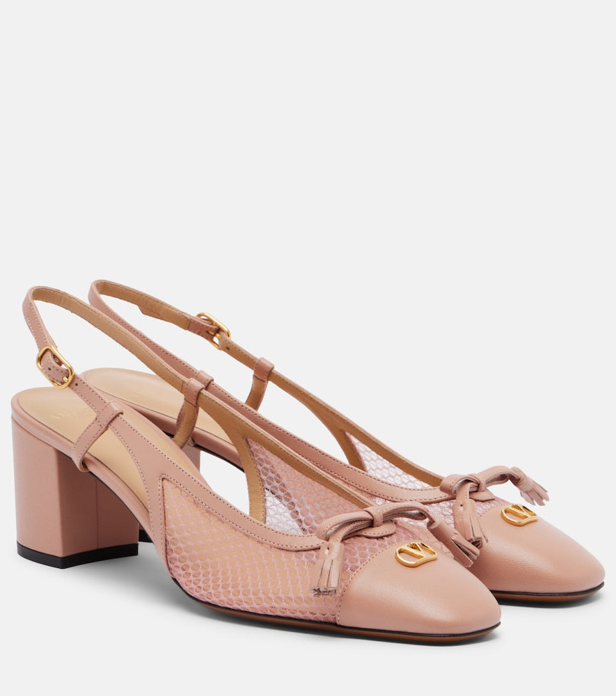 Valentino Garavani VLogo leather and mesh slingback pumps