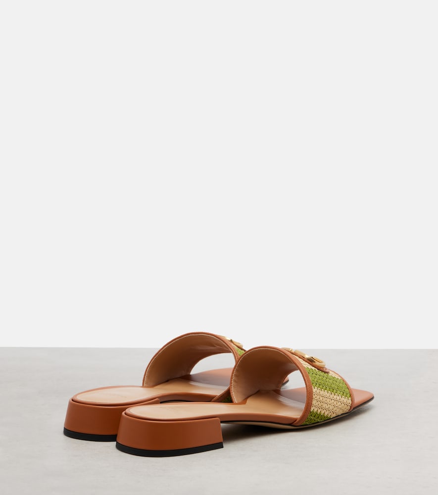 Valentino Garavani VLogo leather-trimmed raffia slides