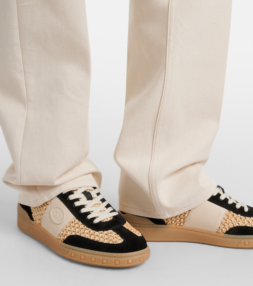 Valentino Garavani VLogo leather-trimmed raffia sneakers