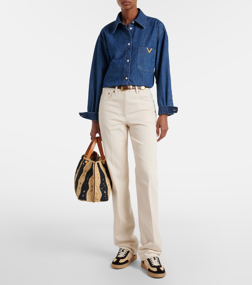 Valentino Garavani VLogo leather-trimmed raffia sneakers